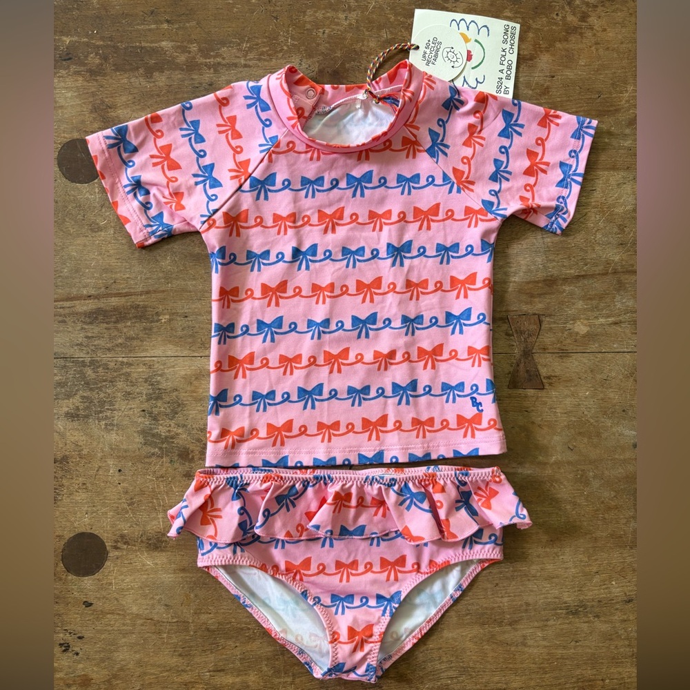Bobo Choses ribbon bow two piece swim suit 24m NWT